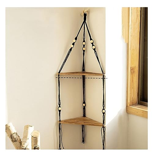 Yurosiay Makramee Wandregal Holz Boho Hängeregal Holz Handgewebte Makramee Schweberegal Natur Baumwollseil Regal Wand Boho Wandbehang Dreiecke Hängeregal für Schlafzimmer 95×32.5cm Schwarz 1# von Yurosiay