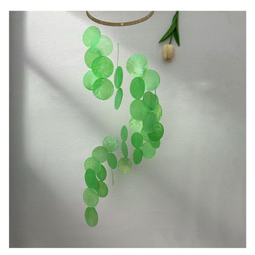 Yurosiay Muschel Windspiel Handmade Natürliche Muschel Windspiel Perlmutt Groß Windspiel Deko Bunt Windspiel Perlmutt Traumfänger Muschel Lang Windspiel Muscheln für Fenster Zimmer 77×17cm Grün von Yurosiay