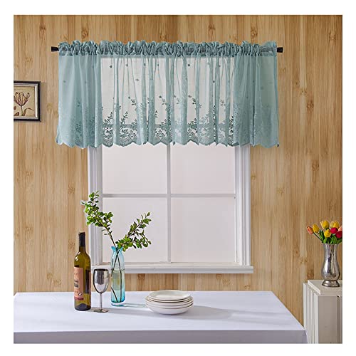 Yurosiay Spitze Scheibengardinen Vintage Halbtransparent Kurz Vorhänge Kleine Gardinen Halb Gardinen Bistrogardine Stickerei Scheibengardine für Wohnzimmer Schlafzimmer Küche Blau 74×61cm von Yurosiay