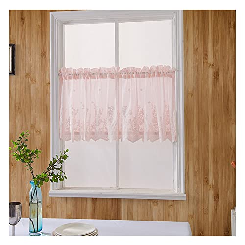 Yurosiay Spitze Scheibengardinen Vintage Halbtransparent Kurz Vorhänge Kleine Gardinen Halb Gardinen Bistrogardine Stickerei Scheibengardine für Wohnzimmer Schlafzimmer Küche Rosa 137×61cm von Yurosiay