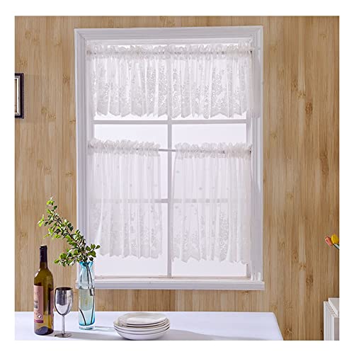 Yurosiay Spitze Scheibengardinen Vintage Halbtransparent Kurz Vorhänge Kleine Gardinen Halb Gardinen Bistrogardine Stickerei Scheibengardine für Wohnzimmer Schlafzimmer Küche Weiße 130×41cm von Yurosiay