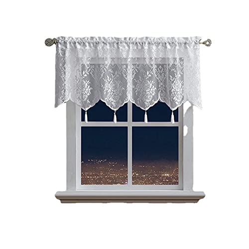 Yurosiay Weiß Spitze Scheibengardinen Kurzvorhang Küche Mit Quasten Landhausstil Bistrogardine Spitze Vintage Halbtransparente Blumen Spitzen Kurz Gardinen Kurzstores Gardinen 132x45cm von Yurosiay