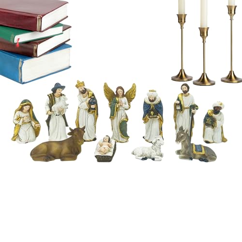Yurosuis Krippenfiguren 11 Teile, Resin Geburt Jesu Statue, Weihnachtsdekoration Skulptur Ornament Statue Für Christliche Familien Haus Kirche Tisch Kamin von Yurosuis