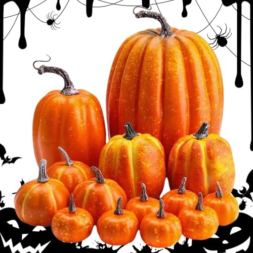 Yurosuis Künstliche Kürbisse,Herbst Halloween Künstliche Kürbisdekoration | Zubehör Für Bauernhaus Jahreszeitendeko Herbstdeko Heimdekoration Tischdekoration von Yurosuis