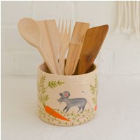 Handbemalter Keramik-Utensilienhalter, Utensilientopf Mit Maus, Küchenutensilienhalter, Keramikglas, Löffelhalter, Beige Keramik-Übertopf, Geschenk von YurtCeramics