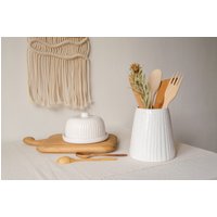 Weihnachtsgeschenk Utensilienhalter Und Butterdose Mit Deckel, 2-Er Set, Housewarming Geschenk, Keramik Küchenutensilienhalter, Utensil Topf von YurtCeramics