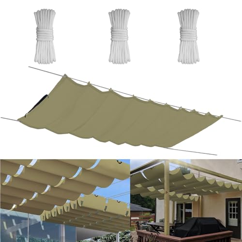 Einziehbare Welle Sonnensegel 4x5.5M, Verstellbar Aufrollbar Sonnenschutz Mit ösen, Spannmarkise Beschattung, Markise Wasserdicht Verstellbar Markisenstoff Für Terrassenüberdachung - Khaki von Yurun