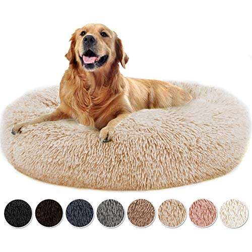 Yurun Hundebett, Tierbett Katzenbett Hundesofa Katzensofa, Waschbar Hundebett flauschig rund Hundekissen für große und extra große Hunde - Beige 120x120x20cm von Yurun