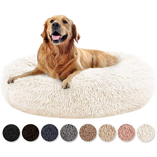 Yurun Hundebett Flauschig, Klein Hund Bett Haustierbett Plüsch Weich kuscheliges waschbar Runden Katze Schlafen Bett Hunde Donut Kissen für kleine Hunde und Katzen - Weiß 60x60x20cm von Yurun