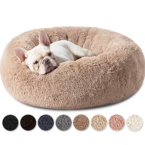 Yurun Hundebett, Katzenbett Haustierbett Weiches Katzenbett Für Kleine Mittlere Hunde Katzenliege Katzenkissen Waschbar Warm Plüsch Flauschig Tierbett in Doughnut-Form - Hellbraun 110x110x20cm von Yurun