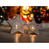 Weihnachtlicher Stern-Teelichthalter Mit Schneeflocken + Led Teelicht - Festliche Tisch- & Fensterdeko von YusKa3DPrints