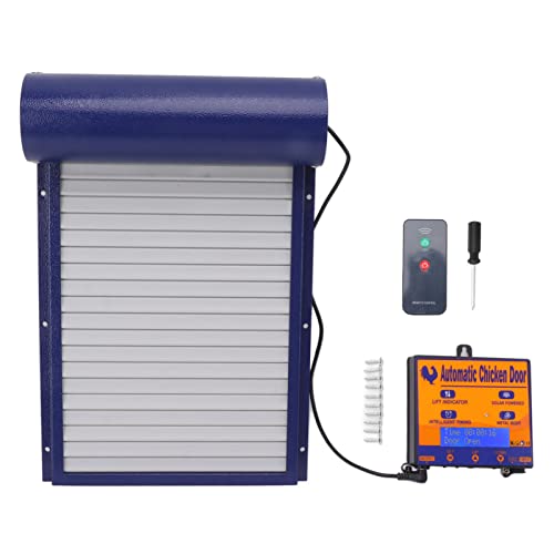 Yusat Automatische Hühnerstalltür, Programmierbarer Aluminium-Hühnerstall-Türöffner mit Timer, Lichtsensor, Fernbedienung, 3 Modi (Blau) von Yusat