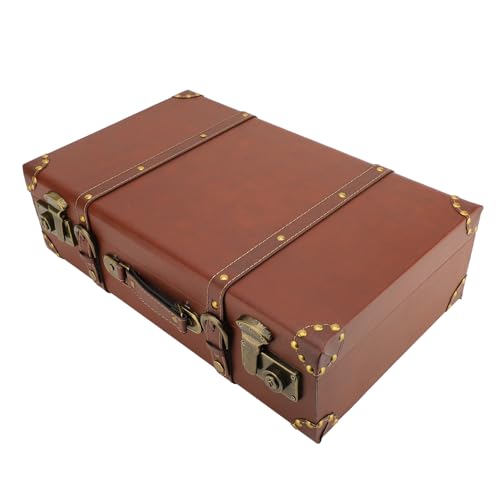 Yusat Braun Mini-Lederkoffer Im Vintage-Stil, Kleiner Handgepäckkoffer mit Schultergurt Reisekoffer, Fotografie-Requisiten von Yusat