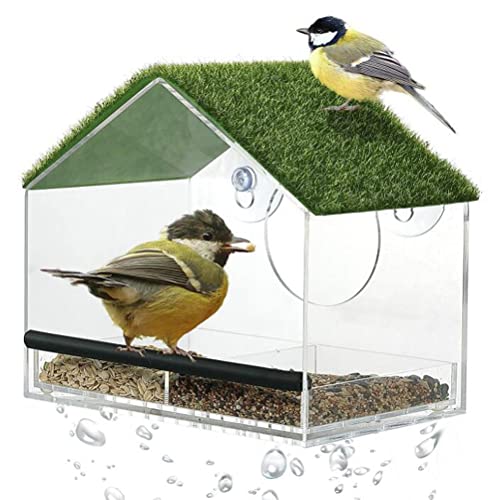 Yusat Fenster Vogelfutterstation mit Rasensaugnäpfen und abnehmbarer Anzuchtschale Fenster Vogelhaus Futterspender Transparent Acryl Haustier Futterspender von Yusat