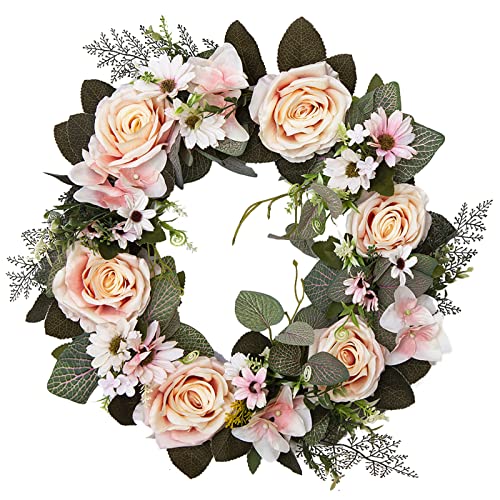 Yusat Künstlicher Blumenkranz, Rosentürkranz, Frühlingskranz, Sommerkränze, Wandbehang, Dekoration Girlande, Bauernhof, Hochzeit, 45 cm (Champagner), Yusat2ed6ai7fuh--4 von Yusat