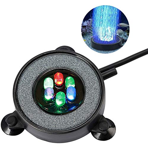 Yusat Rundes Aquarium-Blasenlicht mit Farbwechselnden LED-Lichtern, Luftpumpen-Licht, Blasenlampe, Aquarium-Licht (Schwarz) von Yusat