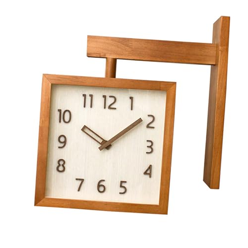 Yusat Wanduhr, Einfache, Geräuschlose, Quadratische, Doppelseitige Uhr, Dekorative Eckuhr aus Holz Wohnzimmer und Haushalt (Dunkle Holzfarbe) von Yusat