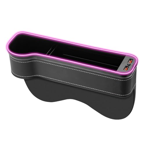 Yusheng Autositz-Organizer Vordersitz, Autositz-Slot-Aufbewahrungsbox, LED-Autositz-Lückenfüller-Organizer mit zwei USB-Ladeanschlüssen von Yusheng
