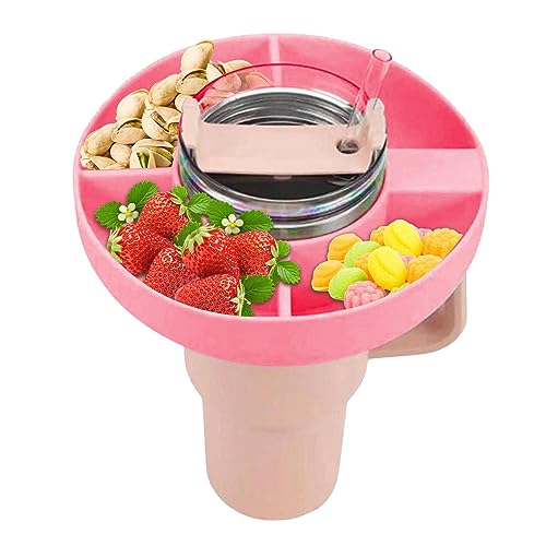 Yusheng Tumbler Snackschale, Becher Snack-Halter Mit Griff Und Strohhalm, 4 Einzelnen Geteilter Lebensmittel-Snack-Teller Aus Silikon, Snack-Aufbewahrung Für Picknick, Theater, Reisen von Yusheng