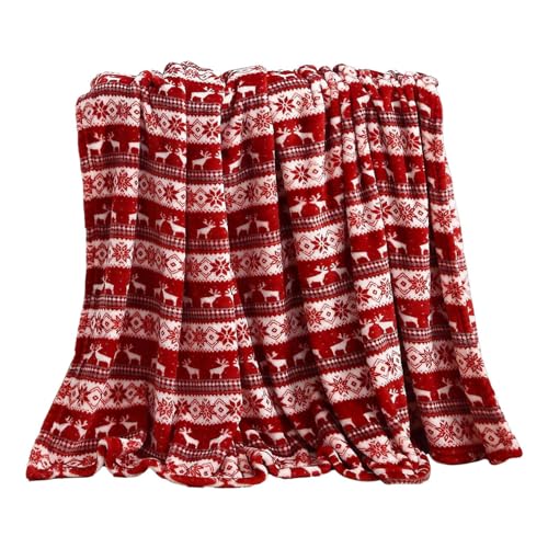 Yusheng Weihnachts Kuscheldecke Doppelseitig Bedruckt Decke Flanell Decke Sofa Kuscheldecke Weihnachten Warm Rot Decke Für Bett Sofa Couch Stuhl, 70 X 100 cm von Yusheng
