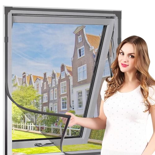 Fliegengitter Fenster DIY, 80x100cm Fenster Fenstergitter Insektenschutz, Katzenschutzgitter, Katzengitter Fenster ohne Bohren, PVC-beschichtetes Polyester Insektenschutz Fliegengitter(Schwarz) von YushengTai