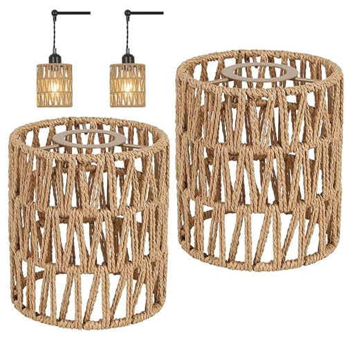YushengTai 2 Stücke Boho Rattan Lampenschirm Retro, für Tisch- und Stehlampe, Braun, Gewebt, Metall, Papierseilweberei, Rund, Handgewebt YushengTai 2 Stücke Boho Rattan Lampenschirm Retro, für Tisch- und Stehlampe, Braun, Gewebt, Metall, Papierseilweberei, Rund, Handgewebt von YushengTai