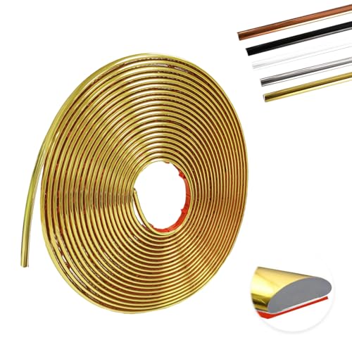 Selbstklebend Zierleisten aus Gebürstetem Metall 12 M × 8 mm × 3 mm Stuckleisten Decke Selbstklebend Wandleisten Gold Zierleisten für TV-Wand, Decken und Heimdekoration (Gold 12M) von YushengTai