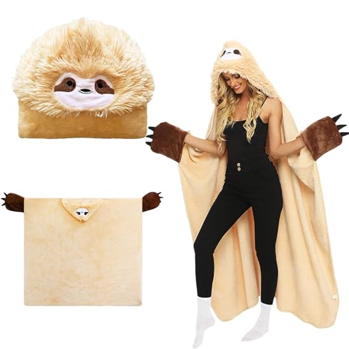YushengTai Tragbare Faultier Decke, Faultier Kapuzendecke150 x 130 cm Mit ärmeln und Kapuze, Geschenke für FrauenFlanell Sofadecke, Warm Flauschig und Weich, Geschenke für Frauen von YushengTai