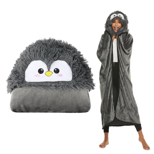 Tragbare Pinguin Geschenke Decke, Flauschig Decke Mit ärmeln und Kapuze, Geschenke für FrauenFlanell Sofadecke, Warm Flauschig und Weich, Geschenke für Frauen(150 x 125 cm) von YushengTai