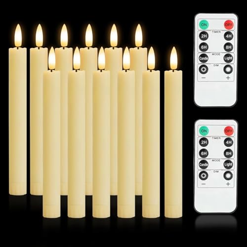 YushengTai 12 Pcs Stabkerzen LED, 25cm Kerzen Lang Dünn Stabkerzen mit Timerfunktion & Flackernd, LED Stabkerzen mit Fernbedienung für Innendekorationen, Helloween Deko (Batterien Nicht) von YushengTai