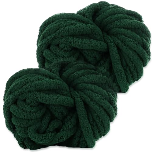 YushengTai Dicke Wolle, 2 Stück 500g Dunkelgrün Chunky Wolle, Dicke Wolle zum Häkeln Kann zum Stricken von Kissen, Decken, Schals und Mützen Sowie Haustierbetten Verwendet Werden von YushengTai