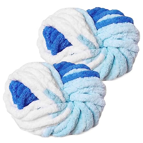 YushengTai Dicke Wolle, 2 Stück 500g Frisches Blau Chunky Wolle, Dicke Wolle zum Häkeln Kann zum Stricken von Kissen, Decken, Schals und Mützen Sowie Haustierbetten Verwendet Werden von YushengTai