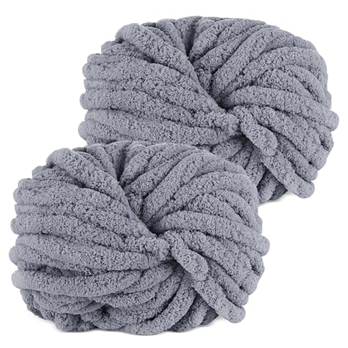 YushengTai Dicke Wolle, 2 Stück 500g Grau Chunky Wolle, Dicke Wolle zum Häkeln Kann zum Stricken von Kissen, Decken, Schals und Mützen Sowie Haustierbetten Verwendet Werden von YushengTai