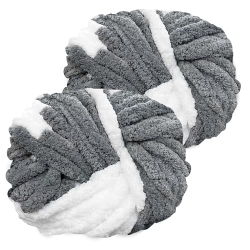 YushengTai Dicke Wolle, 2 Stück 500g Grauweiß Chunky Wolle, Dicke Wolle zum Häkeln Kann zum Stricken von Kissen, Decken, Schals und Mützen Sowie Haustierbetten Verwendet Werden von YushengTai