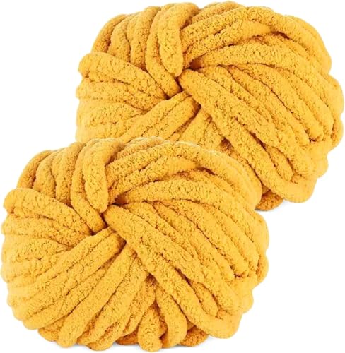 YushengTai Dicke Wolle, 2 Stück 500g Ingwergelb Chunky Wolle, Dicke Wolle zum Häkeln Kann zum Stricken von Kissen, Decken, Schals und Mützen Sowie Haustierbetten Verwendet Werden von YushengTai