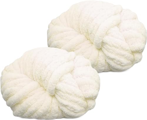 YushengTai Dicke Wolle, 2 Stück 500g Milchig weiß Chunky Wolle, Dicke Wolle zum Häkeln Kann zum Stricken von Kissen, Decken, Schals und Mützen Sowie Haustierbetten Verwendet Werden von YushengTai