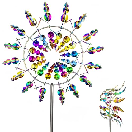 YushengTai Magische Windmühle, Magische Windmühle aus Metall, 3D-Windbetriebene Kinetische Skulptur, Metall-Wind-Spinner, Windspiel Garten Stehend, für Garten Terrasse Rasen Innenhof (Bunt) von YushengTai