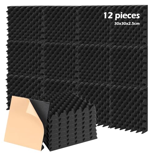 YushengTai Schallschutzplatten, 12 Stück Schalldämmung Akustikplatten 30x30x2.5cm Schalldämmung Selbstklebend, Akustikschaumstoff In Schlafzimmern und Büros Verwendet von YushengTai