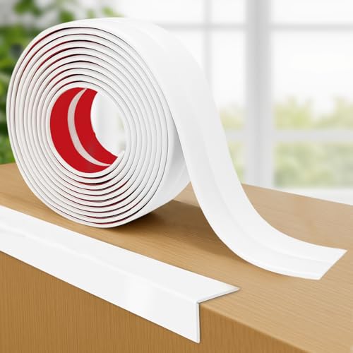 YushengTai Selbstklebend Kantenschutz Leisten, TPE Flexible Weichsockelleiste Schneidbar, Eckleiste Selbstklebend Geeignet für Türen, Fenster, Wände, Böden (Weiß, 2cm x 3m) von YushengTai