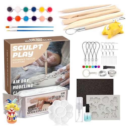 YushengTai Töpferset für Zuhause, Lufttrocknender Ton in Weiß, Das Töpfer-Set mit Modellier-Werkzeug, Farben & Pinsel, DIY-Set zum Töpfern für Anfänger, Keramik Set für Erwachsene und Kinder von YushengTai