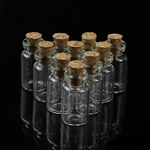 Yushu - 10 Stück 1 ml Kork-Glasflasche 13 x 24 mm – Mini-Glasfläschchen – Fläschchen mit Korkverschluss, Aufbewahrungsanhänger – Haushalts-Lagerflaschen und -gläser (Farbe: transparent). von Yushu