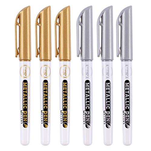 Yushu 6 Stück Gold Silber Epoxidharz Zeichenstift Gold Blatt Punkt Stift Marker Acrylfarbe Highlights Metallic Permanent Marker Paint Pen für Glas Stein Holz von Yushu