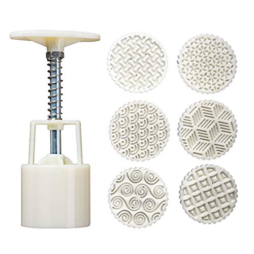 Yushu 63 g Mondkuchenform 6 geometrische Stempel Keksausstecher Handpresse grüne Bohnenkuchen Mondkuchenform DIY Keksstempel Mondkuchen Pressformen von Yushu