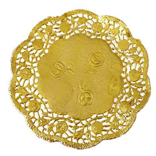Yushu Platzdeckchen aus Papier, 8,9 cm, hohl, rund, mit Spitze, für Party, DIY, goldfarben, Wärmedämmung, Untersetzer, für Getränke, Kaffee, Tee, Tassen, 50 Stück von Yushu
