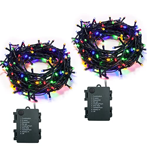 Lichterkette Batterie mit Timer 2 Stück 5m 50LEDs Außen Lichterkette Batteriebetrieben mit 8 Modi, Innen Lichterkette mit Akku für Weihnachten Halloween Garten Balkon Hochzeit Party Deko DIY, Bunt von Yusinjoy