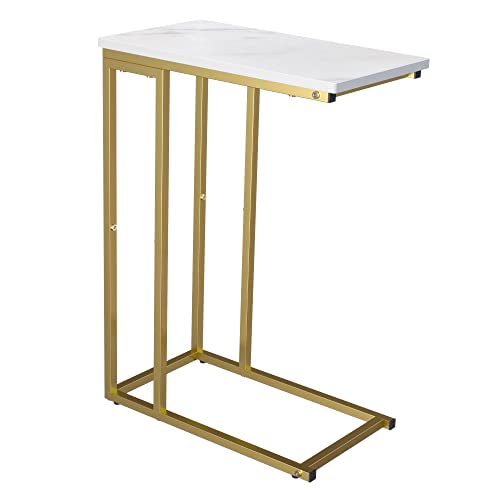 Yusong C-förmiger Beistelltisch, Couch-Beistelltisch, der unter dem Schlafsofa gleitet, kleiner Tisch für kleine Räume, schmaler Überbetttisch für Kaffee, Getränke, Snacks, Wohnzimmer, Gold- und Weiß von Yusong