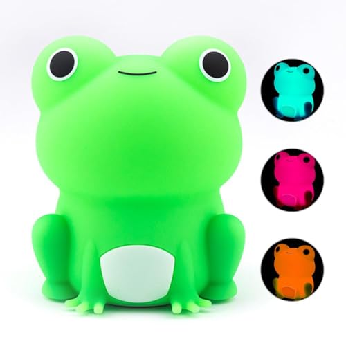 Frog Nachtlicht Für Kinder aus Silikon,Nachtlicht Kinder Dimmbar,Silikon Kawaii frog 7 Farbwechsel Lampe,1200 mAh Silicone Squishy NightLights,Nachtlicht Touch Lampe Mit Timer Dimmbar (Buntes Licht) von YuuFcy