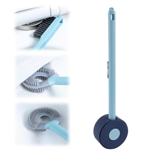 Klobürste Silikon, Klobürste Silikon Bathroom Toilet Brush and Holder Set, WC Bürste, Toilettenbürste für Wohnmobile, Kreative Toilettenbürste aus Silikon mit Aufbewahrung (Blau) von YuuFcy