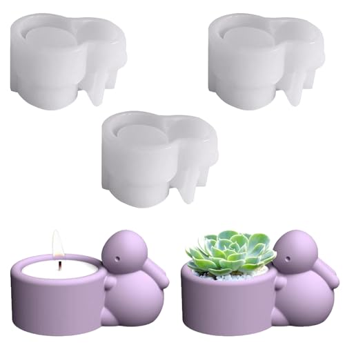 Ostern Kaninchen Silikonformen Gießformen Kerzenhalter Kerzengießform für Stabkerzen und Teelichter, Hasenform für Ostern, Kerzenform Silikon Ostern, 3D Hase Silikon Gießform Kerzenhalter (3PCS) von YuuFcy