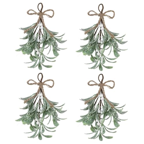 YuuFcy 4 Stücke Weihnachtsdeko Mistelzweige, Künstliche Mistelzweige, Große Weihnachts-Misteldekoration mit Roten Beeren, Hängende Mistelverzierung für die Hochzeitsdekoration zu Hause (Weiß) von YuuFcy